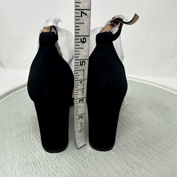 Black Rhinestone Ankle Strap Heels Size 8 Open Toe Clear PVC T-Strap - Picture 7 of 9